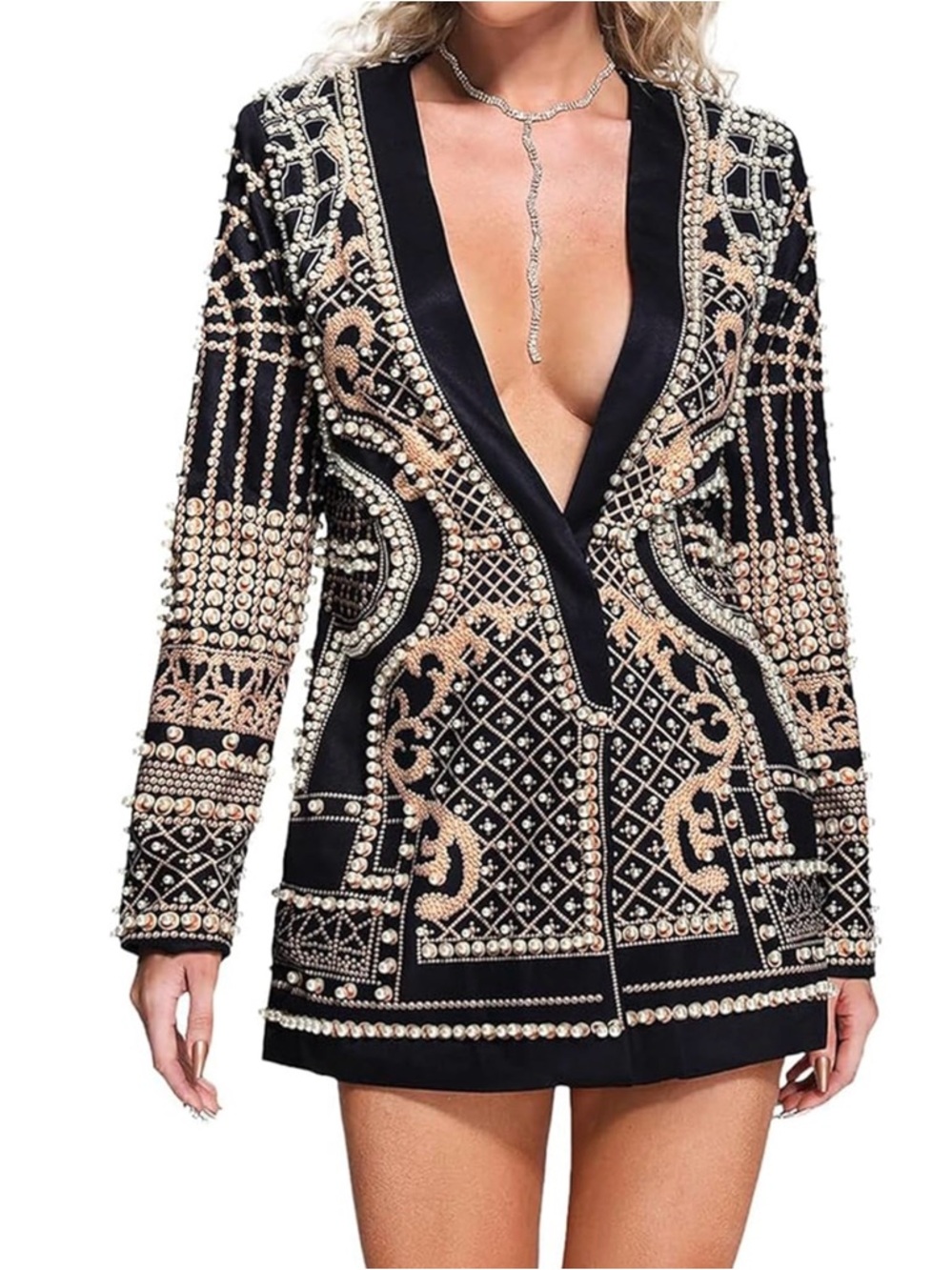 Elegant Black and Gold Mini Dress - Picture 2 of 15